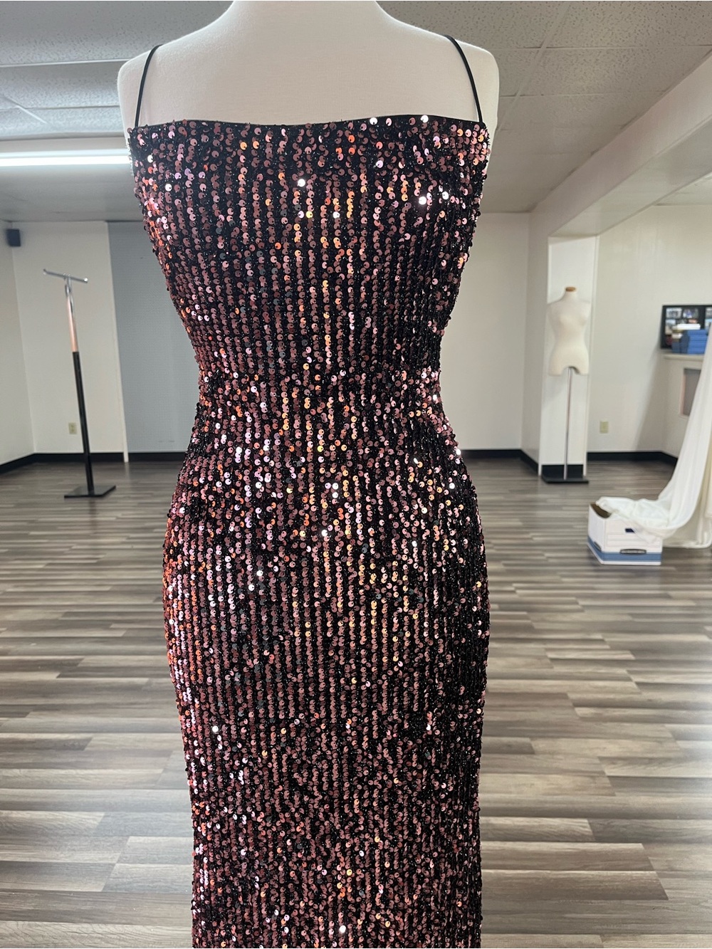 Sequin Halter Evening Gown in Black Rose - Picture 3 of 9